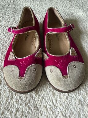 Mini Boden Girls Velvet Animal Face Mary Jane Flats Pink Gold EU 29